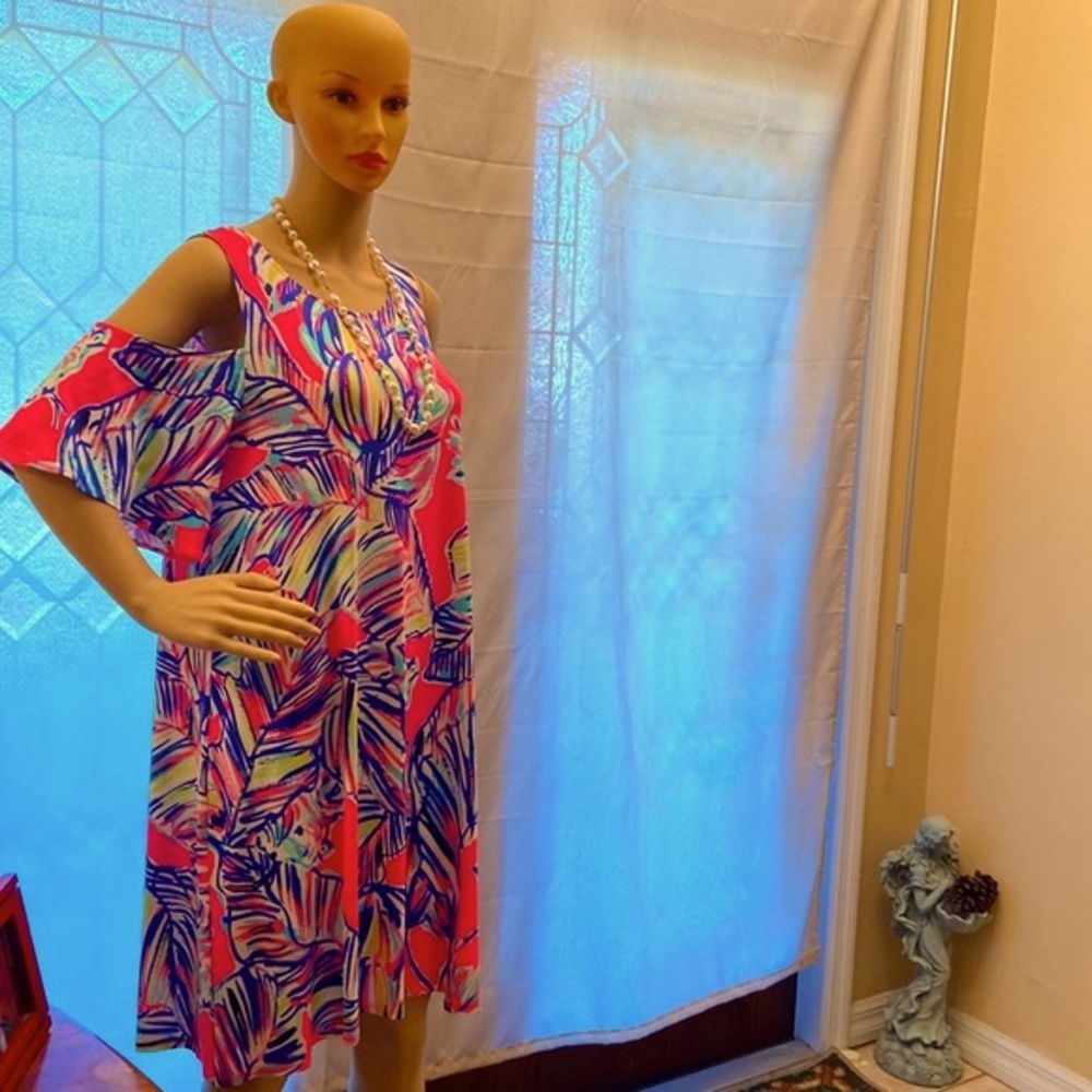 Lily Pulitzer Somerset Dress in Tiki Cabana Craze with cold shoulder size Medium - Picture 8 of 12